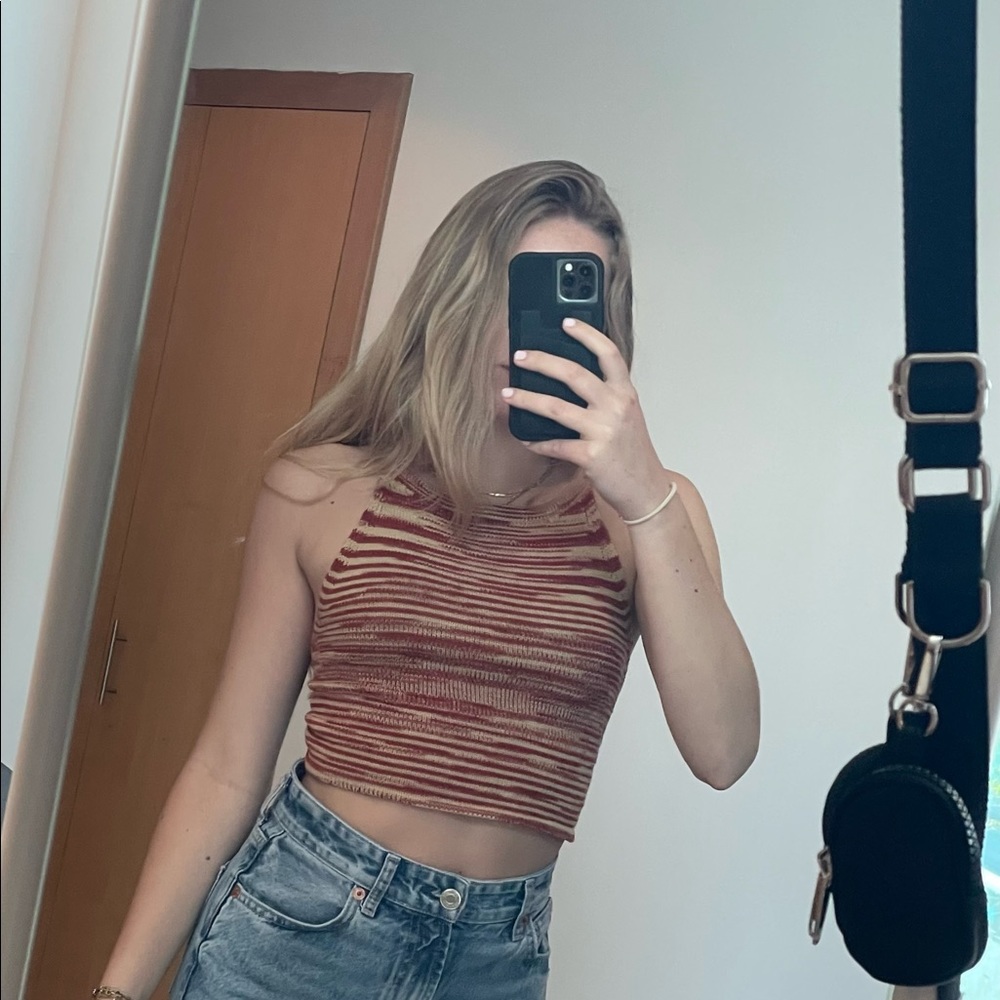 Burnt orange and cream knit top